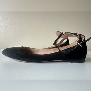 Valentino Black Suede Leather Ballet Ankle Strap Flats